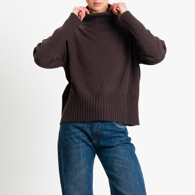 Tensione in-Maglia collo alto misto cashmere - moro