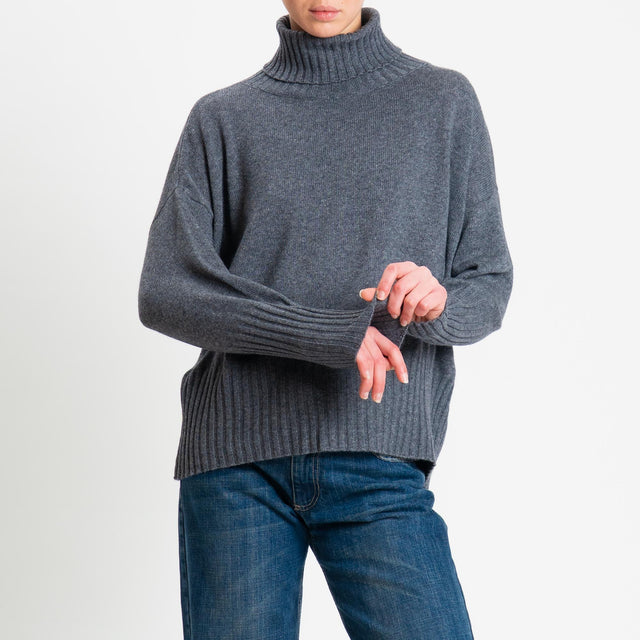 Tensione in-Maglia collo alto misto cashmere - antracite