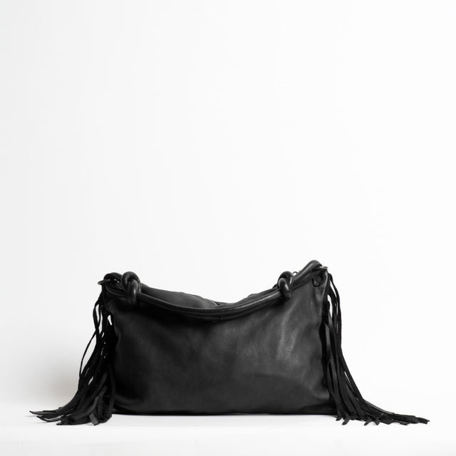 W by Whitemood-Borsa a mano in pelle con frange - nero