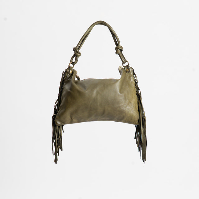 W by Whitemood-Borsa a mano in pelle con frange - militare