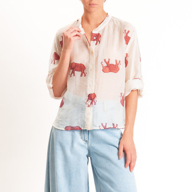 Haveone-Camicia mussola di lyocell fantasia elefanti - burro/vino