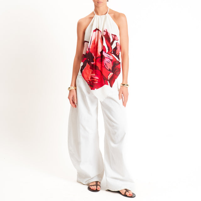 Tensione in-Top fantasia scollo halter - panna/fucsia