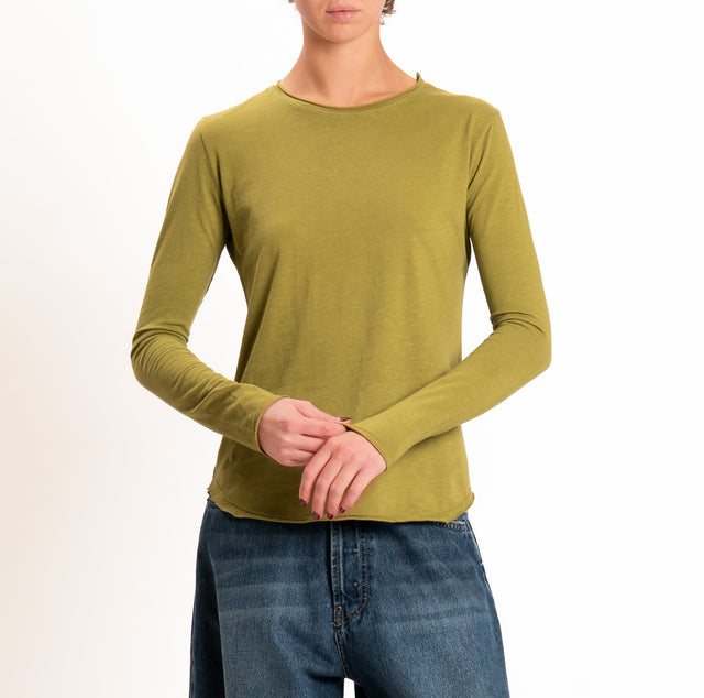 Zeroassoluto-T-shirt girocollo cotone fiammato - kaky