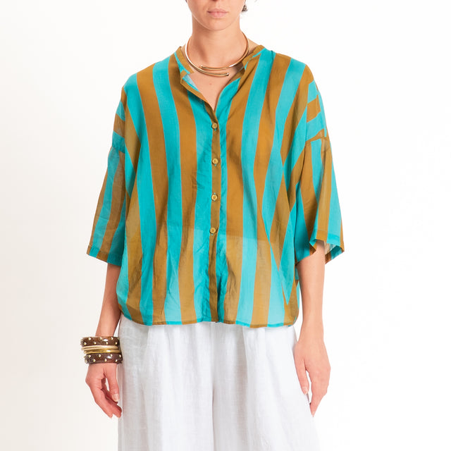 Tensione in-Camicia mussola a righe - turchese/tabacco