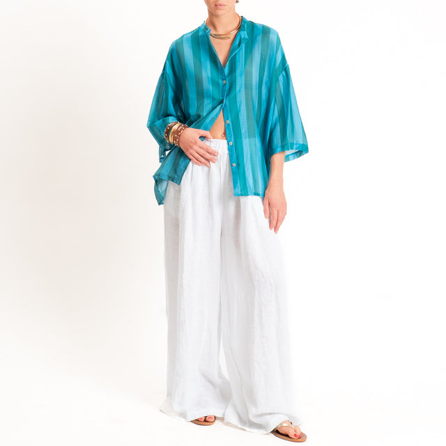 Tensione in-Camicia mussola a righe collo coreana - celeste/verde