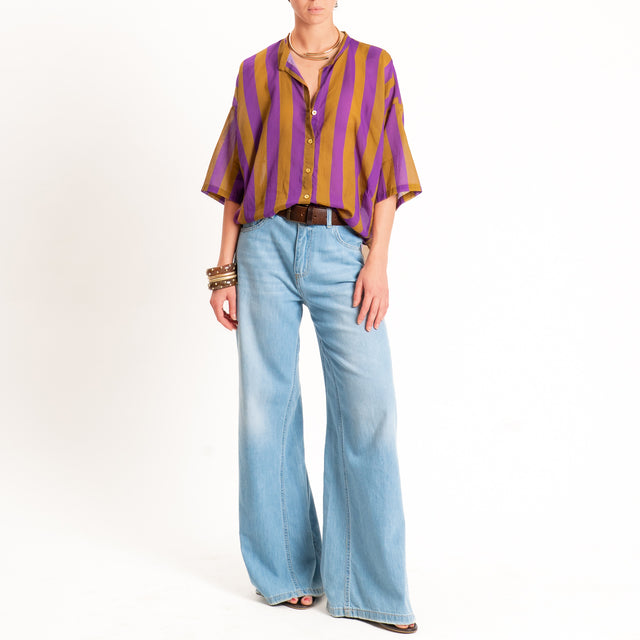 Tensione in-Camicia mussola a righe - viola/tabacco