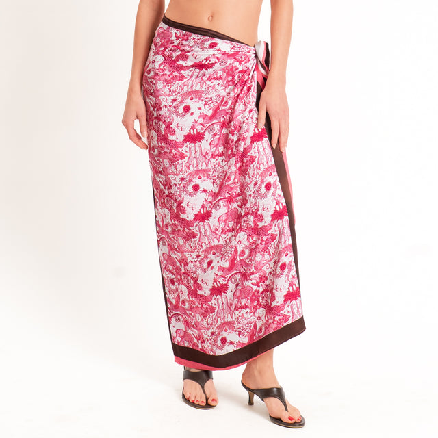 Tensione in-Gonna pareo fantasia toile de jouy - rosa/latte/choco