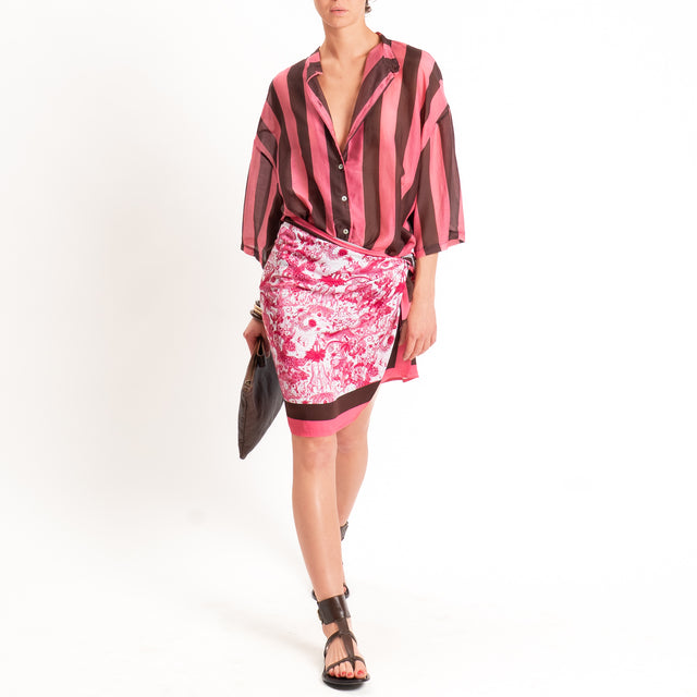 Tensione in-Camicia mussola a righe misto seta - fucsia/moro