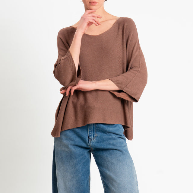 Zeroassoluto-Maglia a scatola scollo barca manica - sughero