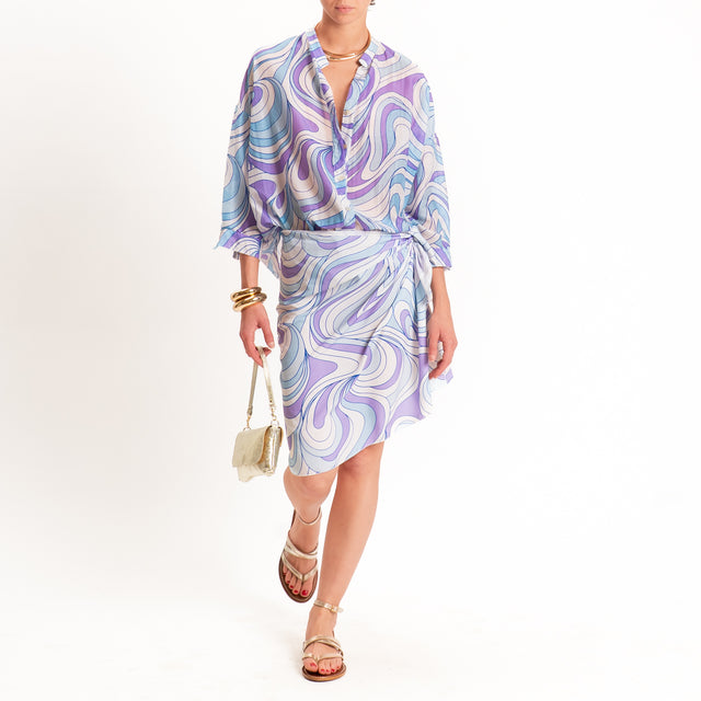 Zeroassoluto-Camicia MARA mussola fantasia optical - latte/sky/glicine