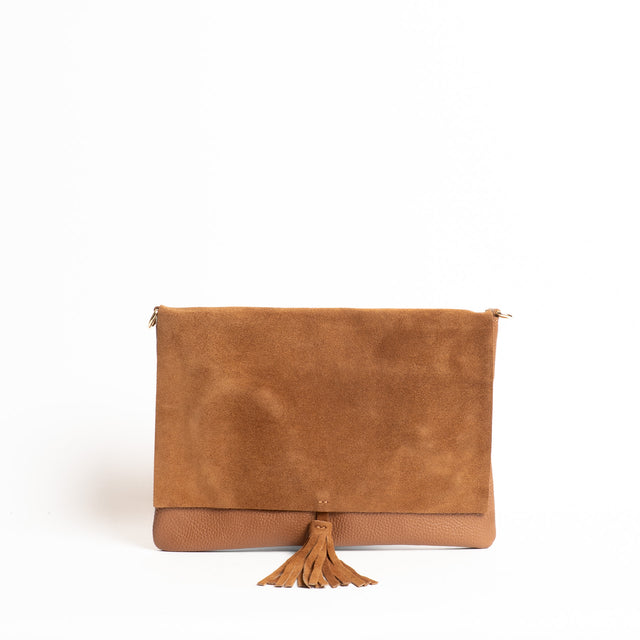 W by Whitemood-Pochette doppio tessuto con nappina - cuoio