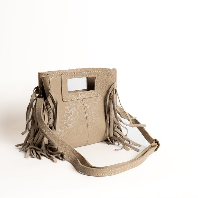 W by Whitemood-Mini borsa a mano con frange laterali - taupe