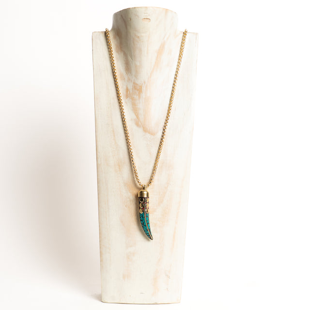 White mood -Collana corno tibetano - gold/ottanio