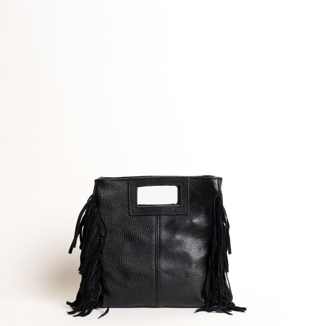 White mood-Borsa a mano con frange laterali - Nero