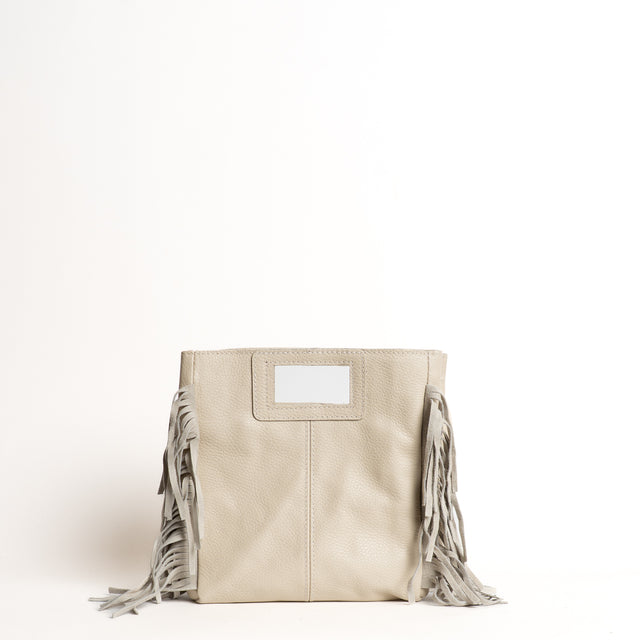 White mood-Borsa a mano con frange laterali - gesso