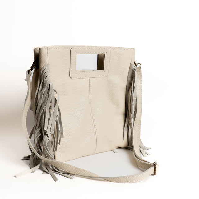 White mood-Borsa a mano con frange laterali - gesso