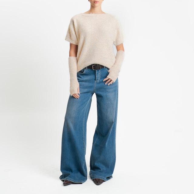 Tensione in-Maglia mohair mezza manica con manicotti - cacha