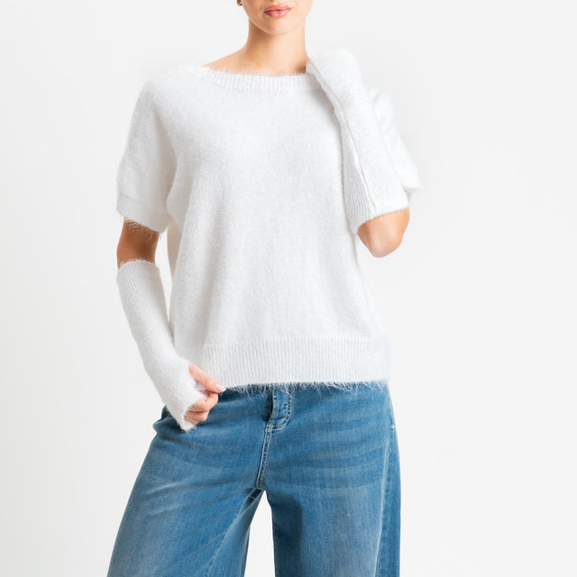 Tensione in-Maglia mohair mezza manica con manicotti - bianco