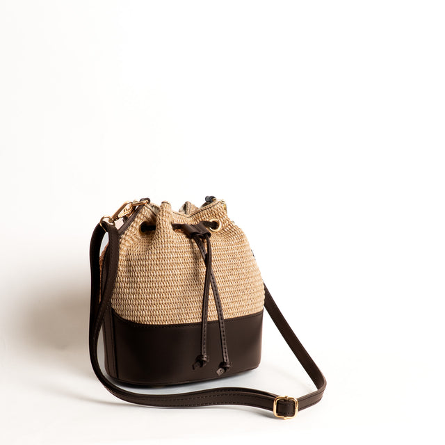 W by Whitemood-Borsa secchiello in rafia e pelle - caffe'
