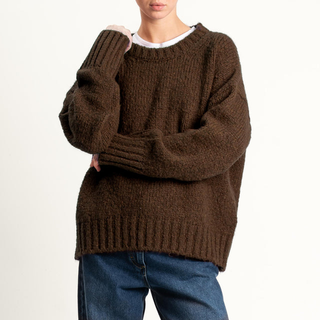 Vicolo-Maglia girocollo bordi a coste misto lana - moro