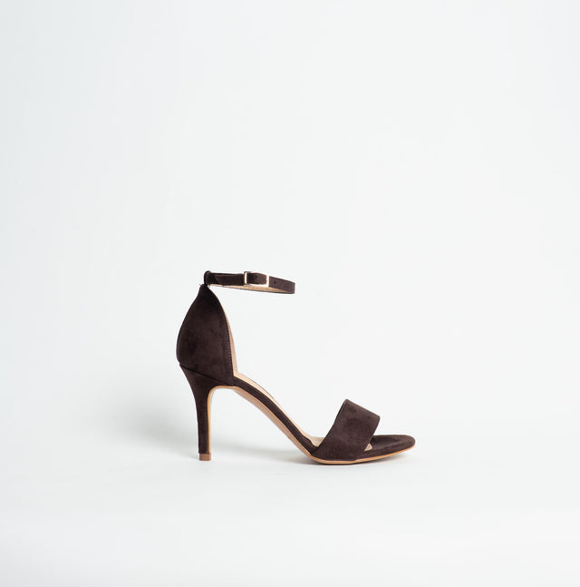 Ovyè- Sandalo con tacco in camoscio - moro