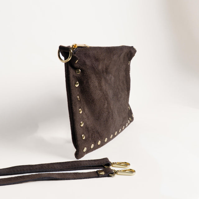 W by Whitemood-Pochette scamosciata con borchie - moro