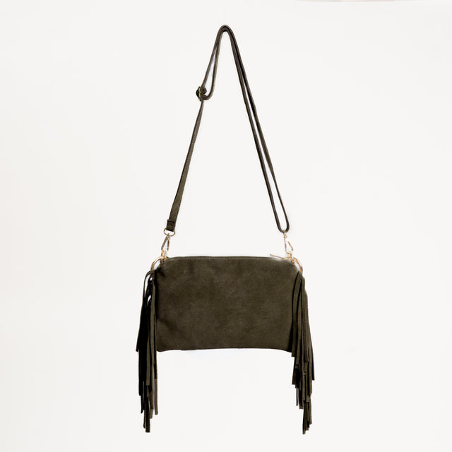 W by Whitemood- Borsa a spalla scamosciata con frange - militare