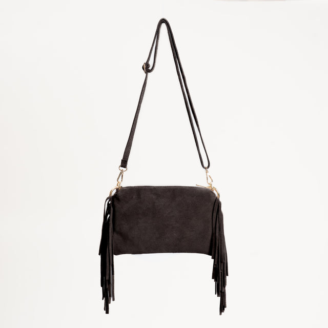 W by Whitemood- Borsa a spalla scamosciata con frange - moro