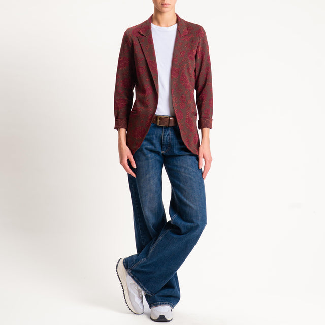 Zeroassoluto-Giacca JIN elasticizzata - floreale lurex cioccolato/vino