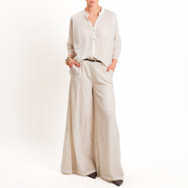 Haveone-Camicia collo coreana mussola tie dye - beige