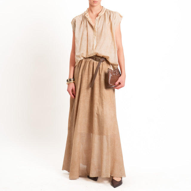 Haveone-Camicia smanicata mussola tie dye - nocciola