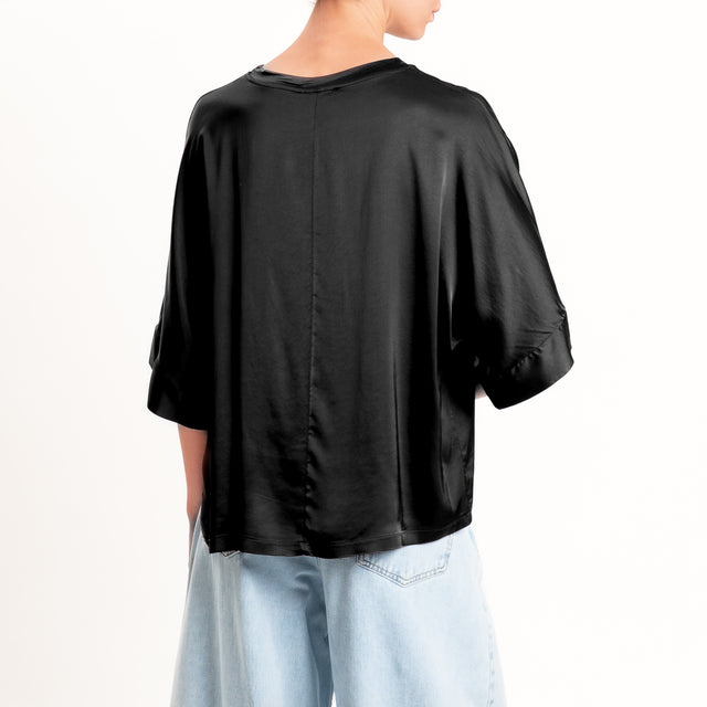 Motel-Blusa in satin manica scesa - nero