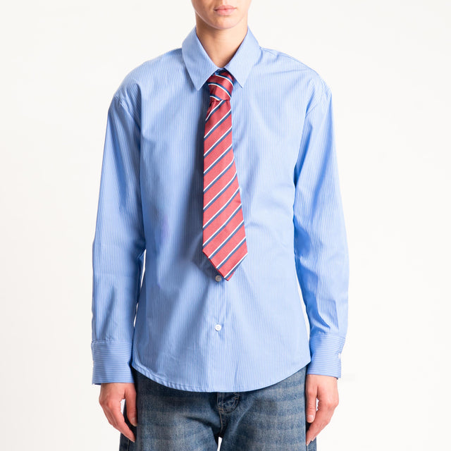 Tensione in-Camicia gessata con cravatta - celeste/vino/blu