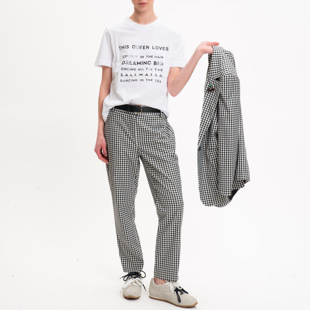 Motel-Pantalone vichy elastico dietro con cintura - latte/nero