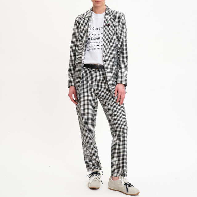 Motel-Pantalone vichy elastico dietro con cintura - latte/nero