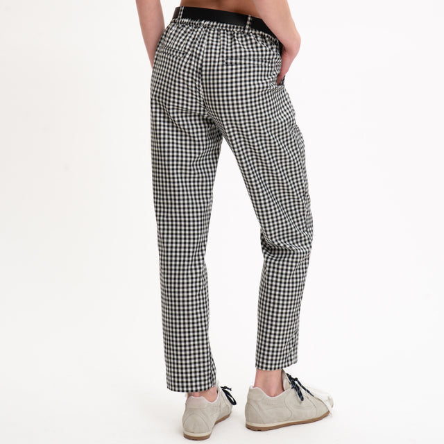 Motel-Pantalone vichy elastico dietro con cintura - latte/nero
