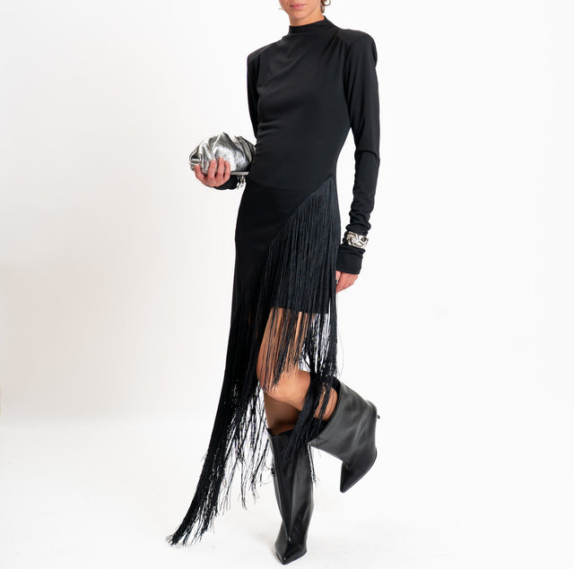 Motel-Jersey fringe dress - black