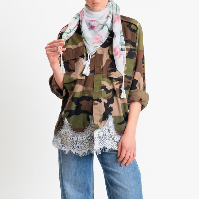Philia Loft-Giacca Camicia VINTAGE con foulard - camouflage/latte/fucsia