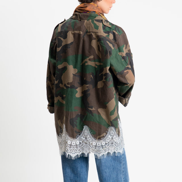 Philia Loft-Giacca Camicia VINTAGE con foulard - camouflage/ocra/verde