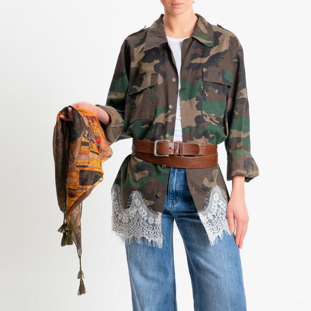 Philia Loft-Giacca Camicia VINTAGE con foulard - camouflage/ocra/verde