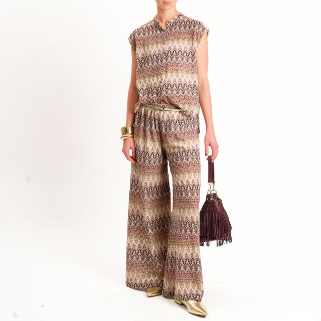 Tensione in-Camicia smanicata jacquard - sand/rosa/vino