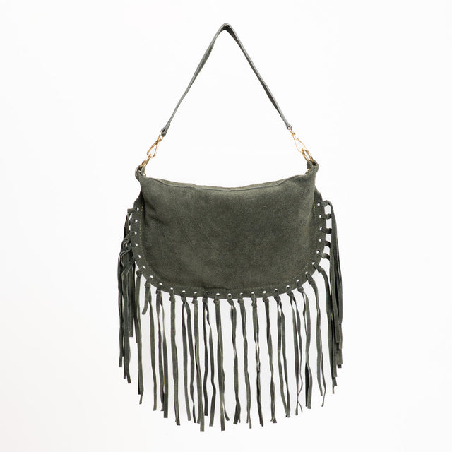 W by Whitemood-Borsa mezzaluna in camoscio con fra - militare