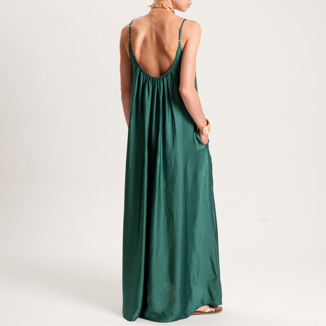 Motel-Abito satin con tasche bretelle regolabili - VERDE