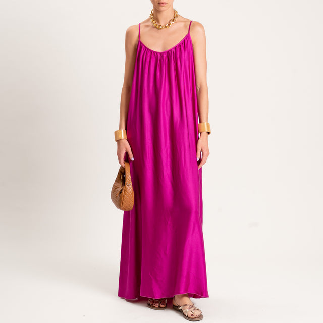 Motel-Abito satin con tasche bretelle regolabili - berry