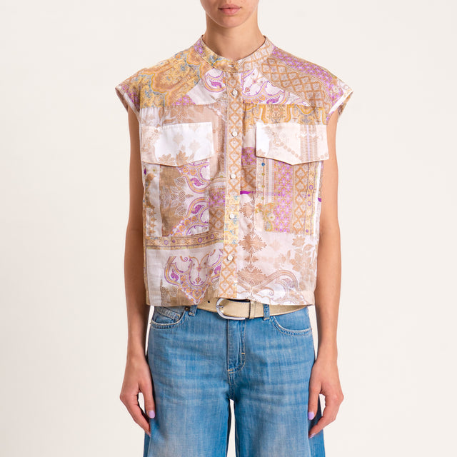Tensione in-Camicia mussola fantasia con tasche - sand/lilla/biscotto