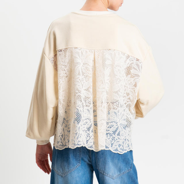 Tensione in-Felpa doppio tessuto ricamato - burro