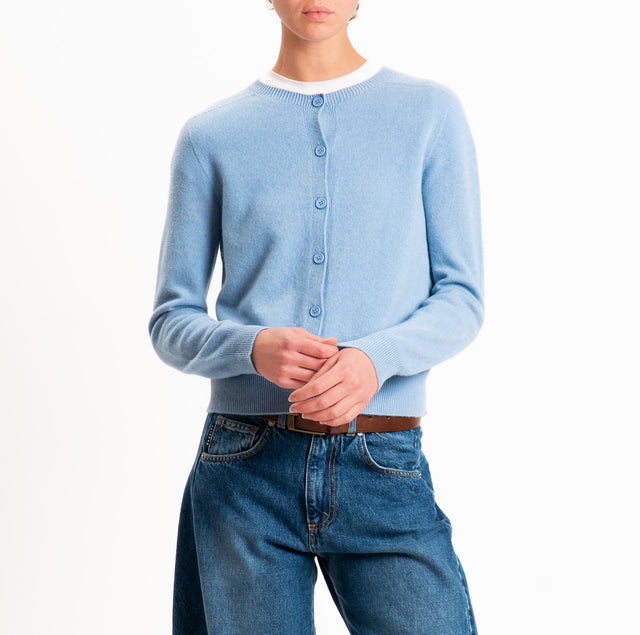 Tensione in-Cardigan 100% LANA SOFT - celeste
