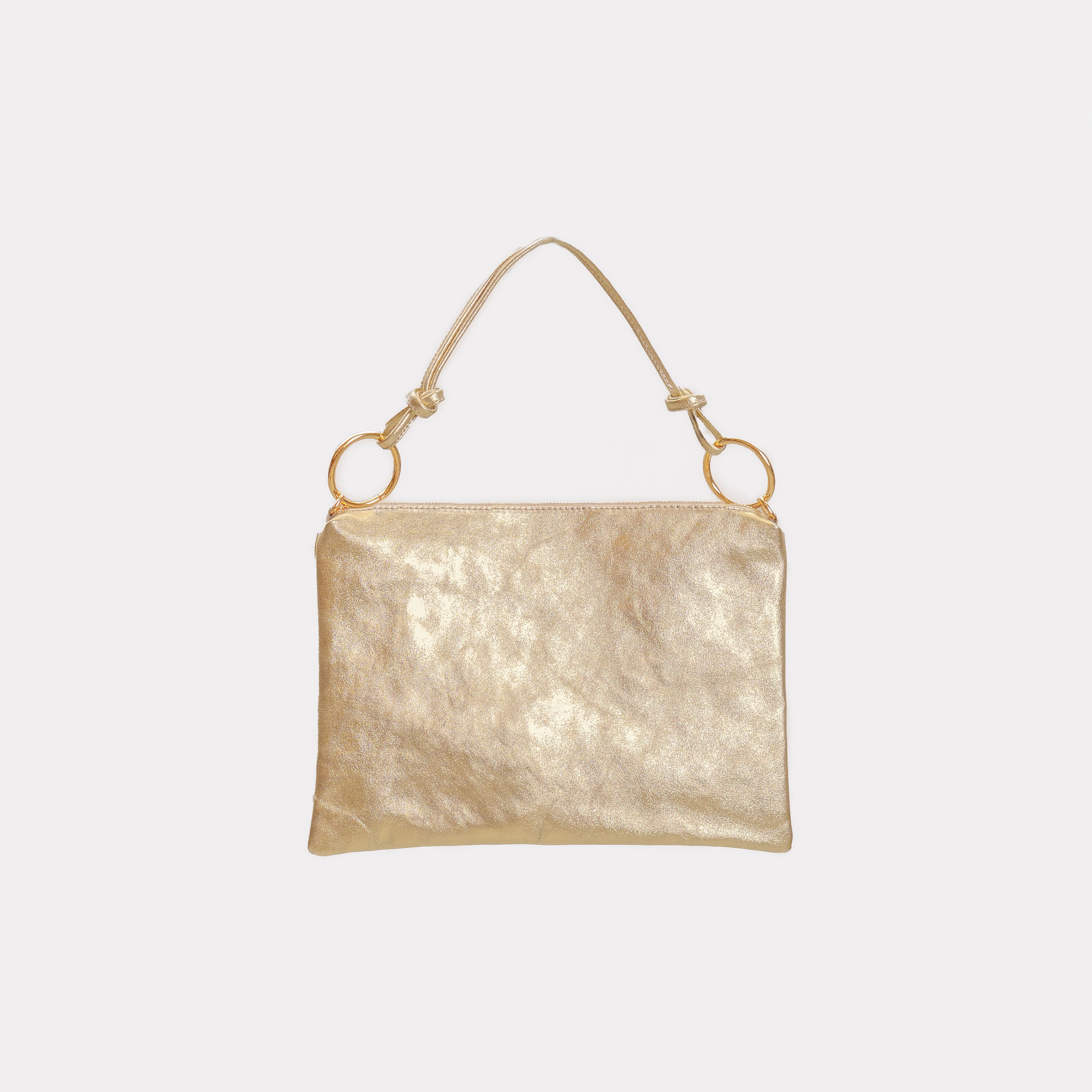 Borsa A Mano M Made In Italy Pelle Oro Con Bottoni – Bianca Taglia L - Foto 4