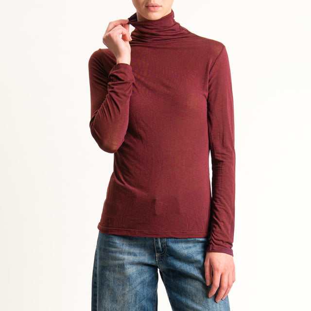 Zeroassoluto-T-shirt sottile collo alto MISTO CASHMERE - vino