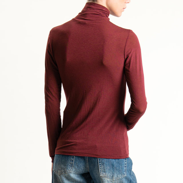 Zeroassoluto-T-shirt sottile collo alto MISTO CASHMERE - vino
